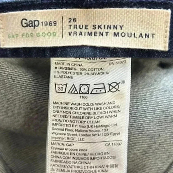 GAP True Skinny Jeans Ankle Zip Cropped Moto Mid Rise Dark Blue Denim Size 26 - Picture 14 of 16